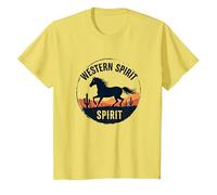 Western Spirit: Wild Horse Desert Sunset Emblem, Cow Girl T-Shirt, Kids, Lemon, 10 Years