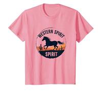 Western Spirit: Wild Horse Desert Sunset Emblem, Cow Girl T-Shirt, Kids, Pink, 6 Years