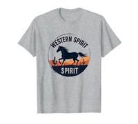 Western Spirit: Wild Horse Desert Sunset Emblem, Cow Girl T-Shirt, Men, Heather Grey, XL