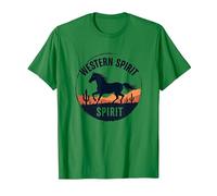 Western Spirit: Wild Horse Desert Sunset Emblem, Cow Girl T-Shirt, Men, Kelly Green, 3XL
