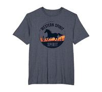 Western Spirit: Wild Horse Desert Sunset Emblem, Cow Girl T-Shirt, Men's Big and Tall, Heather Blue, 2X Tall