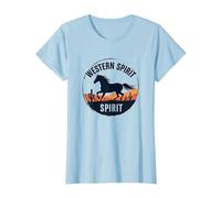 Western Spirit: Wild Horse Desert Sunset Emblem, Cow Girl T-Shirt, Women, Baby Blue, XS