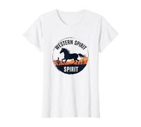 Western Spirit: Wild Horse Desert Sunset Emblem, Cow Girl T-Shirt, Women, White, XL
