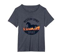 Western Spirit: Wild Horse Desert Sunset Emblem, Cow Girl T-Shirt, Women's Plus, Heather Blue, 5X