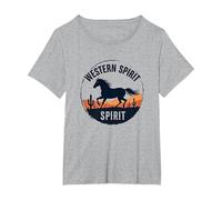 Western Spirit: Wild Horse Desert Sunset Emblem, Cow Girl T-Shirt, Women's Plus, Heather Grey, 2X