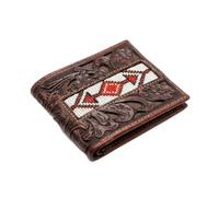 Western Stakes Luxury Hand Tooled Floral Leather Wallet High End Western Hand Beaded Bifold Premium Men's Card Holder, Coffee Red, Western Wallet