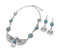 Western Stakes Luxury Thunderbird Statement Necklace & Earring Set High End Western Designer Jewelry for Women, L, Metal, Agate