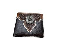 Western Stakes Men’s Short Leather Wallet - Hand Tooled Floral Design with Lone Star Concho - Western Cowboy Bifold Wallet for Texans, Ranchers & Rodeo Gift Ideas, Coffee, Wallet