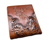 Western Stakes Mens Floral Cowboy Deer Buck Embossed Cowboy Western Leather Wallet High End Cut Out Layered Leather Style Mens Wallets Leather Bull Rider Rodeo Gifts For Men, Brown Coffee, Western