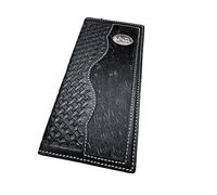 Western Stakes Mens Leather Long Wallet Basketweave Tooled Cow Hair Cowboy Praying Small Concho Checkbook Style Cowboy Hand Crafted High End Mens Wallets Leather Gifts For Men, Black, Long Wallet