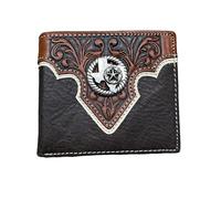 Western Stakes Mens Wallet Floral Tooled Texas With Star Concho Embossed Cowboy Western Leather Wallet High End Leather Mens Wallets Leather Rodeo Gifts For Men, Coffee, Western Wallet