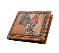 Western Stakes Mens Western Leather Bifold Wallet, Genuine Leather with Embossed Cowboy Praying, Rooster, or St Jude Design, Slim Cowboy Wallets for Men, Light Brown, Western Wallet