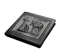 Western Stakes Mens Western Leather Bifold Wallet, Genuine Leather with Embossed Cowboy Praying, Rooster, or St Jude Design, Slim Cowboy Wallets for Men, Black, Western Wallet