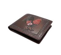 Western Stakes Mens Western Leather Bifold Wallet, Genuine Leather with Embossed Cowboy Praying, Rooster, or St Jude Design, Slim Cowboy Wallets for Men, Coffee, Western Wallet