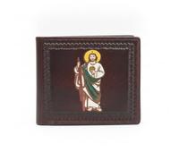 Western Stakes Mens Western Leather Bifold Wallet, Genuine Leather with Embossed Cowboy Praying, Rooster, or St Jude Design, Slim Cowboy Wallets for Men, Coffee, Western Wallet