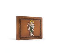 Western Stakes Mens Western Leather Bifold Wallet, Genuine Leather with Embossed Cowboy Praying, Rooster, or St Jude Design, Slim Cowboy Wallets for Men, Light Brown, Western Wallet