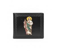 Western Stakes Mens Western Leather Bifold Wallet, Genuine Leather with Embossed Cowboy Praying, Rooster, or St Jude Design, Slim Cowboy Wallets for Men, Black, Western Wallet
