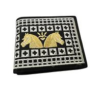 Western Stakes Western Cowboy Rodeo Wallet - Bi-Fold Leather with Gold Threaded Cowboy and Two Horses Design, Silver Accent Stitching, Black, Western Wallet