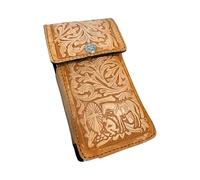 Western Stakes Western Leather Phone Holster - Made in Mexico - Floral Tooled Design with Embossed Cowboy Praying at Cross - Fits iPhone & Samsung - Belt Loop Holder