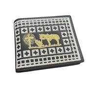 Western Stakes Western Rodeo Cowboy Wallet - Bi-Fold Leather with Gold Threaded Cowboy Praying at Cross Design and Silver Accent Stitching, Black, Western Wallet