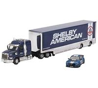 Western Star 49X with Racing Transporter and Shelby GT500 SE Widebody Performance Blue Metallic with White Stripes Shelby American 2 Piece Set 1/64 Diecast Model Cars by True Scale Miniatures MGTS0005