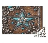 Western Star Decor-Rustic Metal Embellishment 1000 Pc Recycled Cardboard Jigsaw Puzzle Standard Kids Beginners Brain Training for Indoor Activity 38x26cm/1000pcs