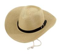 Western Straw Cowboy Hat with Windproof Rope,Beach Straw Hat Foldable with Leather Belt,Lightweight Vintage Nationality Style Cowboy Hat for Men Womens Summer Beige