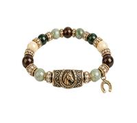 Western Style Beads Bracelet with Horse Charms in Natural Stone | One Size Elastic 16-21cm, Cowboy Style, Turquoise Jasper Beads, Horseshoe Charms, Gift Box