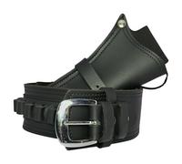 Western Style Black Leather Gun Holster Belt with Silver Buckles, Adjustable Single Revolver Holster with Bullet Loops, 34-52 Inch Waist, Genuine Leather Cowboy Belt