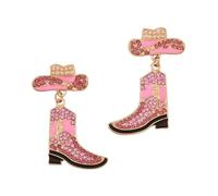 Western Style Cowboy Hat And Boots with Hanging Earrings, Rhinestones and Imitation Pearls, Suitable for Women's Daily Wear And Parties, a Gift for Western Fashion Enthusiasts