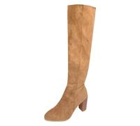 Western Style Knee High Boots - Suede Boots Womens Knee High Plus Size Square High Heel Shoes Solid Color Side Zipper Winter Shoe Elegant Temperament Boot Comfort Sexy Suede Booties
