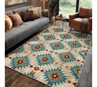 Western Style Rug for Living Room, Vintage Rustic Country Geometric Indian Rugs Non Slip Low Pile Washable for Bedroom Kitchen, Western Style Decor Carpet Home Accessories, 80 x 150 cm