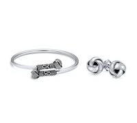 Western Style Stackable Knotted Bypass Cuff Bangle Bracelet & Braided Edge Love Knot 10MM Ball Stud Earrings Jewelry Set for Women Teens Oxidized .925 Sterling Silver