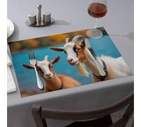 Western Tablecloth Two Goats Standing by A Lake Dining Place Mats Western Tablecloth Rustic Home Decor(4PCS)