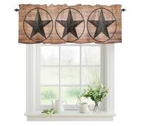 Western Texas Star Barn Valances for Windows, Rustic Brown Wood Grain Rod Pocket Valance Short Window Treatments Curtains for Kitchen Bathroom Bedroom Decor, 60 x 18 Inches