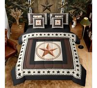 Western Texas Star Bed in a Bag King Size Comforter Set 7-Piece | Black Stars Western Bedding Sets Exotic Nordic Grunge Circle Comforter and Sheet Set,Southwestern Native Ethnic Tribal Boho Decor
