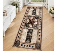 Western Texas Star Runner Rug Brown Rustic Runner Rugs | Kitchen Carpet for Hallway Entryway Bedroom Living Room Cow Print Decor, Soft Washable Low Pile Non-Slip Mat, 60 x 180 cm