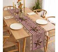 Western Texas Star Table Runner 13x90 inch Vintage Rust Red Star Berry Red Plaid Wood Grain Cotton Linen Dining Table Runner Ideal for Dresser Kitchen Coffee Tables - Machine Washable