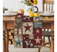 Western Texas Table Runner 13x108 Inches Long Star Cowboy Wood Grain Distressed Patchwork Cotton Linen Table Runner Burlap Style for Dinner Table Party Decor Tabletop Decorations