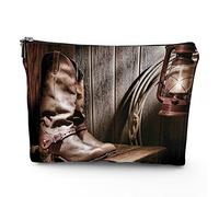 Western Theme,Travel Bag Makeup Case Cosmetic Bag,Wild West Cowboys in Vintage,Linen Makeup Bag Great Gift for Travel,Brown,7x9in