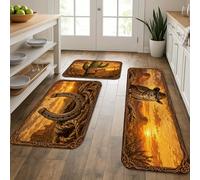 Western Themed Kitchen Mats for Floor, Rustic Desert Landscape Soft Mats, Autumn Cushioned Comfort Washable Decor Rugs for Kitchen Sinks Laundryroom Bathroom 3pcs