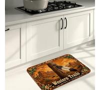 Western Themed Kitchen Mats for Floor, Rustic Desert Rider Soft Mats, Autumn Cushioned Comfort Washable Decor Rugs for Kitchen Sinks Laundryroom Bathroom 20x31 Inch