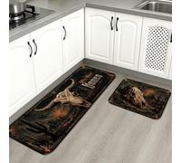 Western Themed Kitchen Mats for Floor, Rustic Skull and Cactus Pattern Soft Mats, Fall Cushioned Comfort Washable Decor Rugs for Kitchen Sinks Laundryroom Bathroom 2pcs