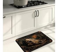 Western Themed Kitchen Mats for Floor, Rustic Skull and Cactus Pattern Soft Mats, Fall Cushioned Comfort Washable Decor Rugs for Kitchen Sinks Laundryroom Bathroom 16x24 Inch