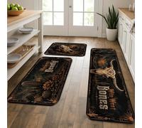 Western Themed Kitchen Mats for Floor, Rustic Skull and Cactus Pattern Soft Mats, Fall Cushioned Comfort Washable Decor Rugs for Kitchen Sinks Laundryroom Bathroom 3pcs