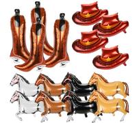 Western Themed Party Balloons, GOKEPO 16 Pcs Cowgirl Boot Balloons Horse Balloon Cowgirl Hat Foil Balloon Party Supplies Cowboy Balloons Party Decorations for Western Themed Birthday Party