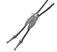 Western Ties - Faux Leather Necktie with Cicada Design, Cowboy Tie for Costume Cosplay, Unique Style with Adjustable Strap, Fashion Accessory for Bartender Stage Performance Travel Workplace