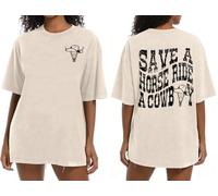 Western Tops for Women Oversized Rodeo Country Concert Outfit Vintage Cowboy Graphic Tees Short Sleeve Acid Wash Tshirt, Apricot Cowboy, L