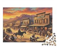 Western Town Scene 1000 Piece Jigsaw Puzzles Wild West Town Sunset Adults Aged 12 And Above Educational Games Home Decoration Challenge High Difficulty Male And Female Birthday 38x26cm/1000pcs Gifts