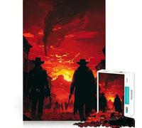 Western Town Showdown at Sunset Jigsaw Puzzle 1000 Pieces Focus Building Toy Firm Fit Secure Assembly Holiday Indoor Entertainment Toy (38x26cm)